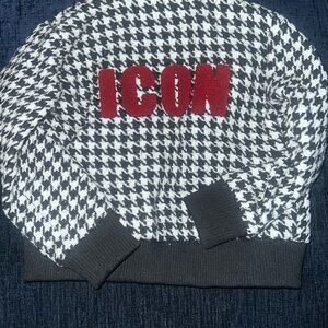 NORDSTROM JACKET 3T Truly Me Black and White Houndstooth Jacket with Red Icon